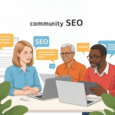 People engaging in online community discussing SEO