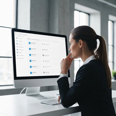 Person choosing between domain name options on a computer screen