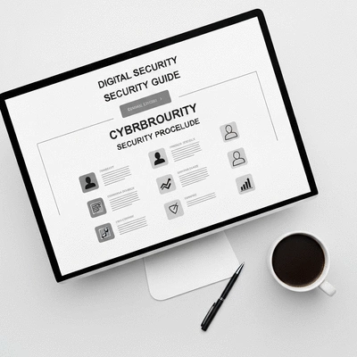 Digital security checklist or guide on a clean desktop, no text, no words, no typography, 8K