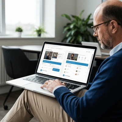 Person managing a WordPress dashboard on a laptop with a clean, modern interface