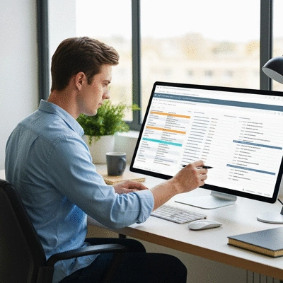 Person monitoring domain expiration dates on a digital dashboard, illustrating proactive domain management