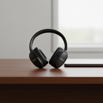 Bose QuietComfort 35 II headphones on a clean desk next to a laptop