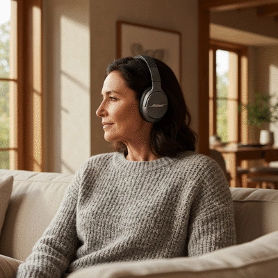 Person wearing Bose QuietComfort 35 II headphones in a comfortable setting