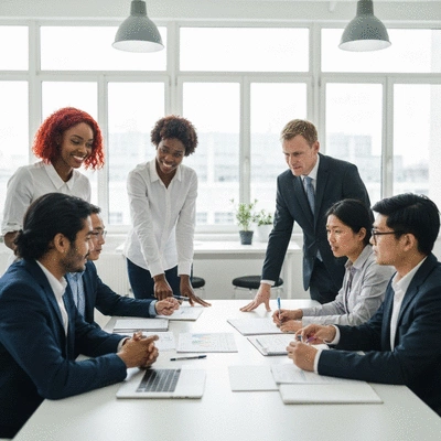 Group of business professionals collaborating in a modern office