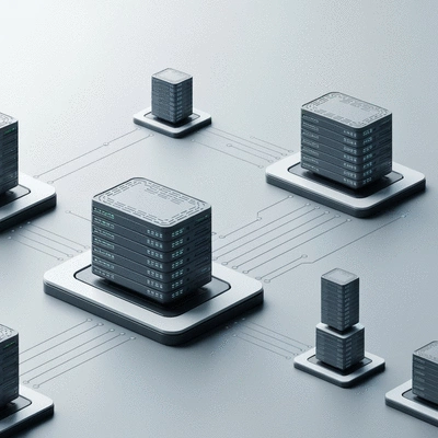 Illustration of cloud servers with data flow, representing scalability and reliability
