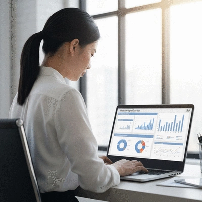 Small business owner working on a laptop, optimizing website for SEO