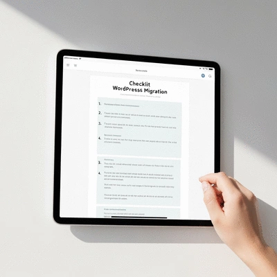 Detailed checklist for WordPress site migration on a digital tablet